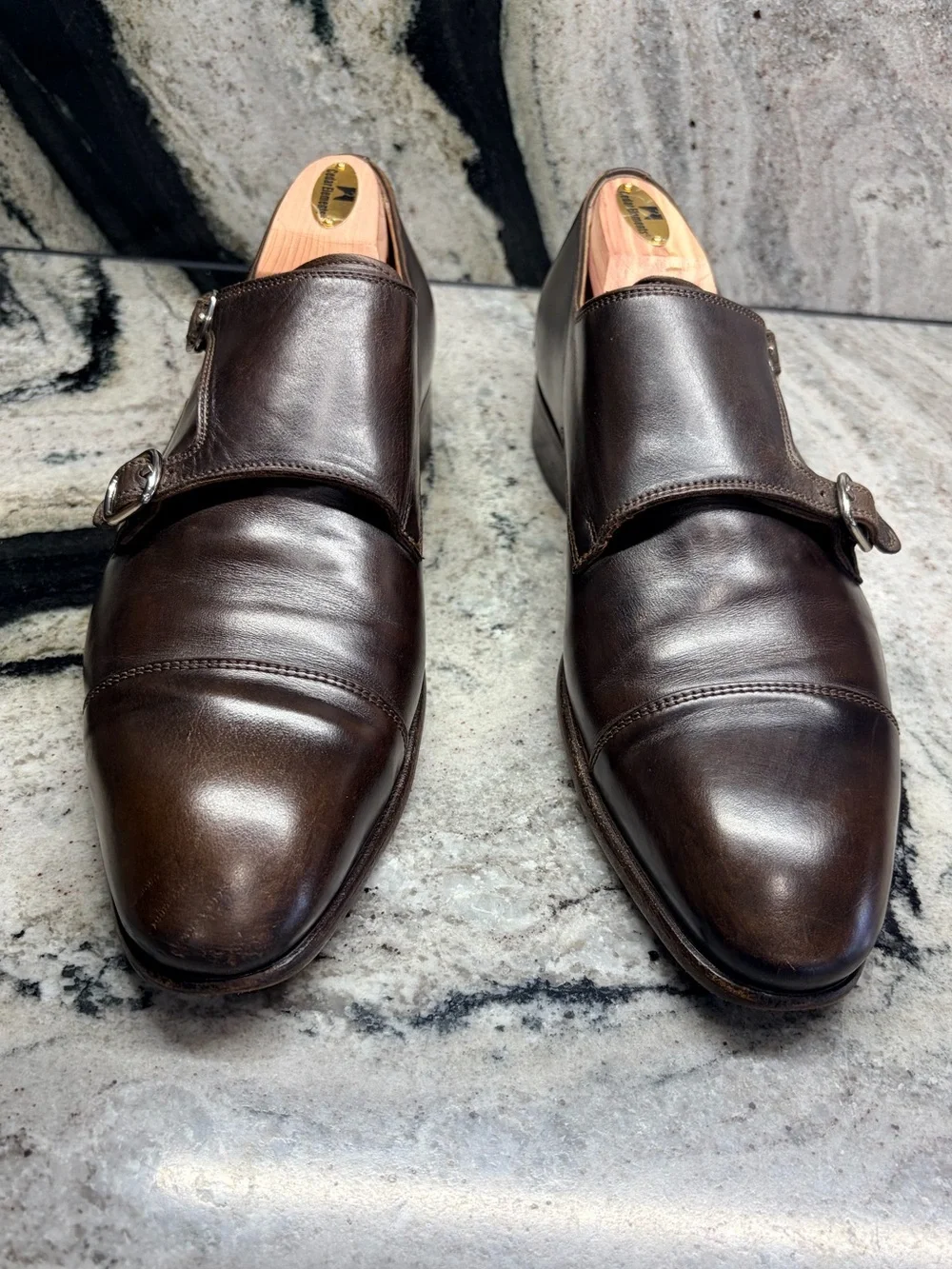 Santoni Fatte a Mano Brown Double Monk Strap Shoes UK 8.5 US 9.5 Handmade Italy